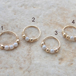 Anello per elica con perla Swarovski bianca da 24 g e oro 14 carati, orecchino per cartilagine, piercing al naso, regalo per damigella d'onore, regalo di gioielli, idee regalo