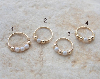 24g 22g White swarovski Pearl 14K Gold Filled Helix Ring, Cartilage Earring, nose Piercing ,Bridesmaid Gift,Jewelry Gift, Gift Ideas