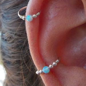 Sterling Silver Conch / Helix / Cartilage Hoop Ring piercing, Beaded Helix Hoop, Helix Jewelry, Opal conch , gioielli conch