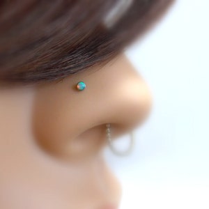 20 gauge fire opal Nose Stud -L shape nose ring- 2mm opal nose stud -Piercing Body Jewelry- tiny nostril stud