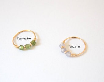 ONE  nose ring - gemstone piercing - beaded nose ring - gold filled nose ring - nose hoop - tiny nose - 24 gauge nose hoop