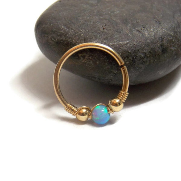 18g Opal Septum Ring 1mm Silver Nose Rings Daith Body Jewelry Pierced Helix Piercings gold filled hoop Light Blue Opals Gemstones