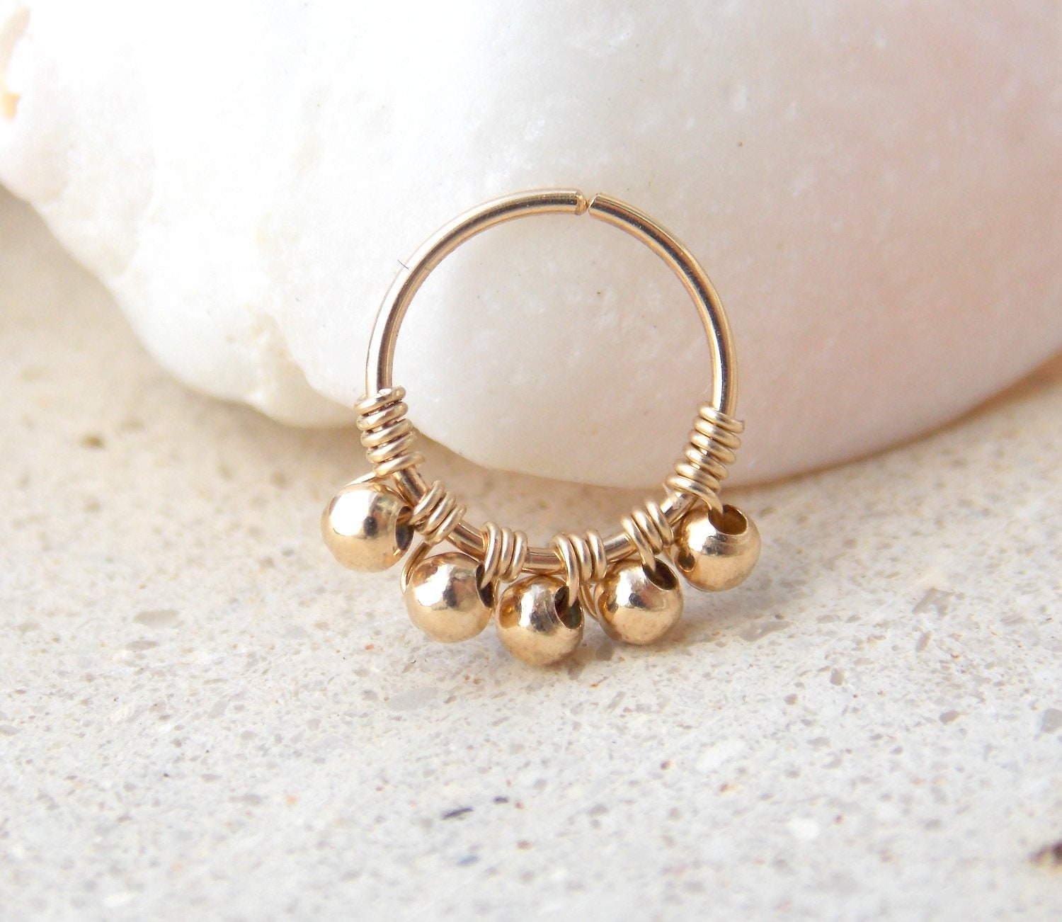 3 X Ópalo Abalorios Tabique Tragus Oreja Piercing Rosa 0.6 MM Anillo de Nariz Oro 9k 8 mm 22g