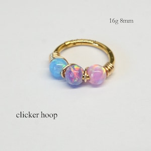 Créole à charnière • Clicker opale dorée de 1,2 mm (16 c.a.) convient pour septum, daith, tour, conque, hélice, cartilage 16 g 18 g 20 g