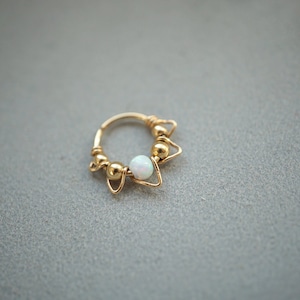 Opal cartilage earring, helix earring, tragus earring, Small Opal cartliage Ring, tiny hoop nose, Extra Small Gold Opal Nose Ring