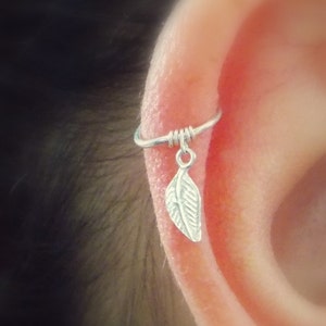 Tiny sterling silver leaf Cartilage hoop Earring