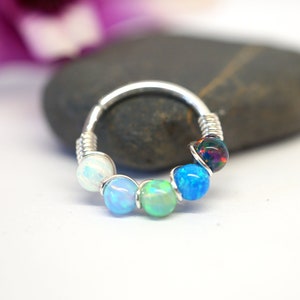 multi Opal 16g 18g 20g  Gold Fire Opal Custom Size Cartilage Earring, Silver Opal Nose Conch Septum Lobe Piercing