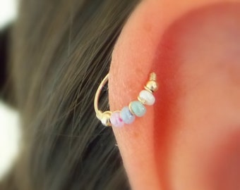 orecchini a cerchio riempiti d'oro o in argento Sterling, piccoli gioielli per piercing all'orecchio superiore, piercing alla cartilagine, all'elice, al setto, all'anello al naso con perline