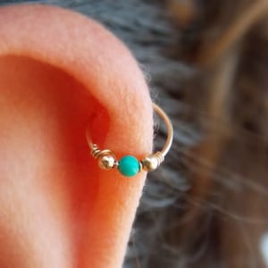 Helix earring - Cartilage earring - tragus piercing - turquoise piercing -  December birthstone - tiny hoop