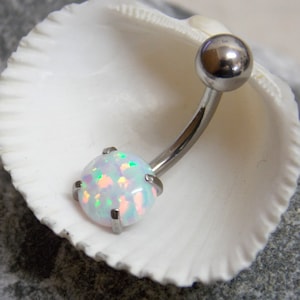 Silver Opal Belly Button Rings stainless steel Belly Button Rings Synthetic Opal