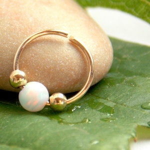 opal cartilage hoop ring, tiny gold filled helix piercing, nose ring.