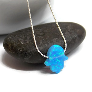 Hamsa necklace , silver necklace, opal hamsa necklace, Hand Pendant, luck necklace, blue hamsa necklace, sterling silver, opal jewelry, gift