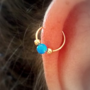 Gold Opal Nose Ring, 22 Gauge Extra Small Hoop Earring, cartialge, helix, tragus piercing 22g handcrafted nose jewelry