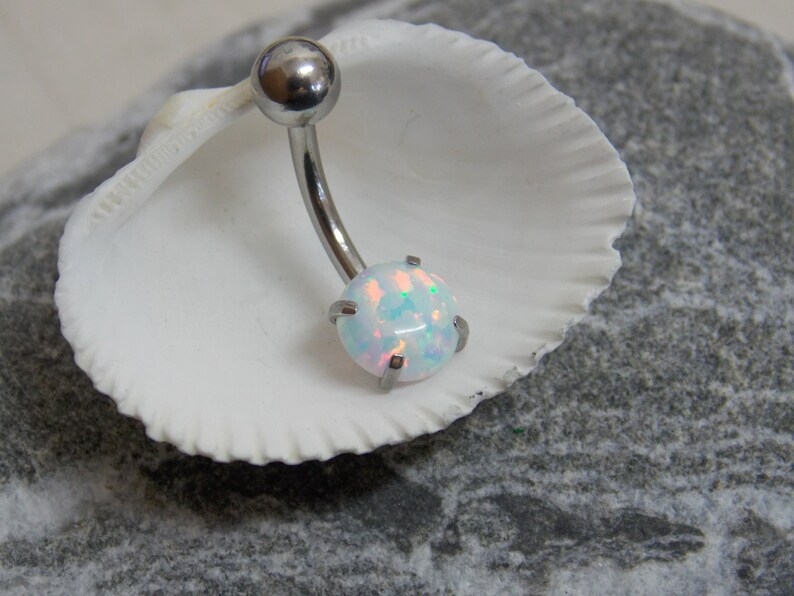 Silver Opal Belly Button Rings Stainless Steel Belly Button Etsy