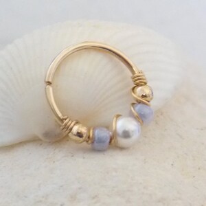 Tiny Hoop Gold Filled  Earring with BEADS Cartilage Tragus Helix  Nose Ring Small Tiny Catchless Seamless Little Sleeper.