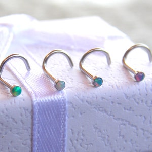 20 gauge fire opal Nose screw - 2mm opal nose stud -Piercing Body Jewelry- tiny nostril stud - nose jewelry