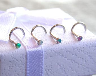 20 gauge fire opal Nose screw - 2mm opal nose stud -Piercing Body Jewelry- tiny nostril stud - nose jewelry