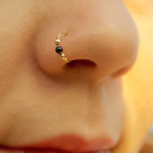 Black Onyx Cartilage Hoop Silver OR Gold Filled nose ring septum Boho Tragus Helix Piercing black friday