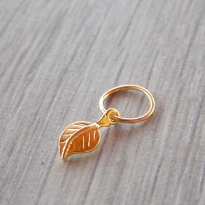Cartilage Earring, tiny leaf gold hoop, gold cartilage Hoop Earrings, 14K Gold Filled, tiny hoops image 3