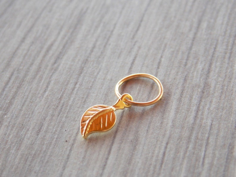 Cartilage Earring, tiny leaf gold hoop, gold cartilage Hoop Earrings, 14K Gold Filled, tiny hoops image 3