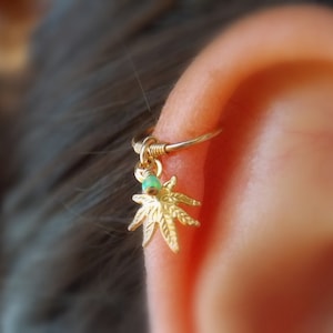 Marihuana Blatt Piercing Creolen • Helix • Charm Creolen • Knorpelohrring • Single Creolen • Gold filled Creolen • Charm Piercing 16g 18g 20g