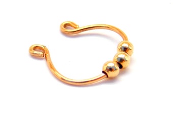 Fake Septum Ring for non pierced nose with 3 tiny gold filled ball beads.