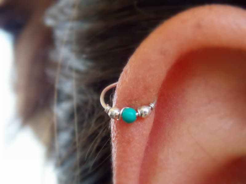 925 Silver turquoise ear helix hoop cartilage earring handmade  