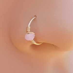 Tiny Hoop Nose Ring -rose quartz Nose Ring - Septum Nose Ring - Gold Filled Nose Ring - Nose Piercing Ring - Nose Ring -Nose Hoop - Hoop