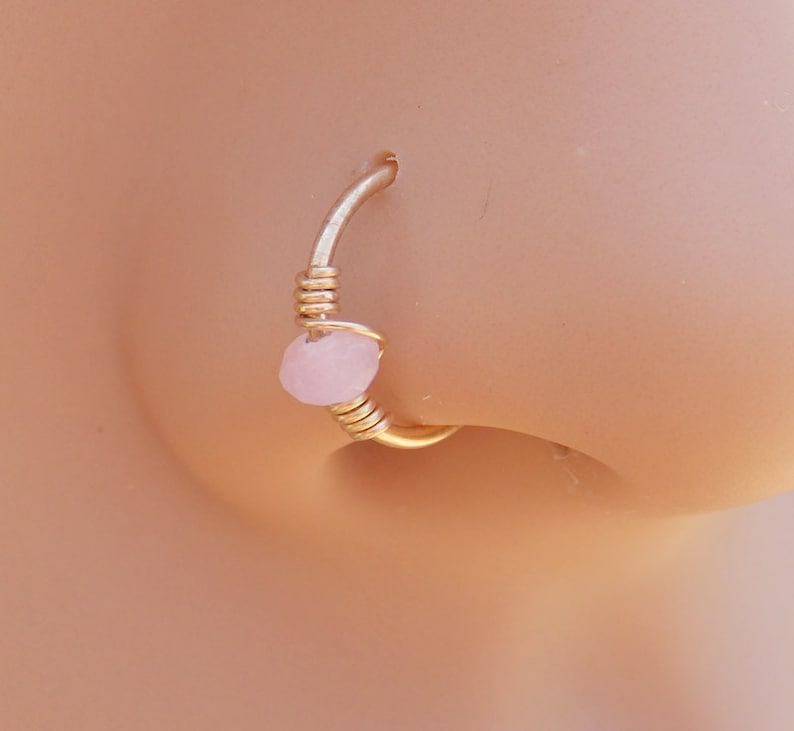 Tiny Hoop Nose Ring -rose quartz Nose Ring - Septum Nose Ring - Gold Filled Nose Ring - Nose Piercing Ring - Nose Ring -Nose Hoop - Hoop 