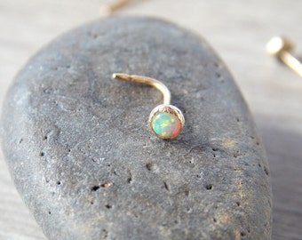 NOSE STUD, nose ring , tiny earring, Opal 14K Yellow gold filled/silver handmade jewelry