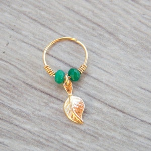 Cartilage Earring, tiny leaf gold hoop, gold cartilage Hoop Earrings, 14K Gold Filled, tiny hoops