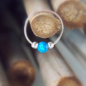Sterling Silver Opal Nose Ring, 22 Gauge Extra Small Hoop Earring, cartialge, helix, tragus piercing 22g handcrafted nose jewelry