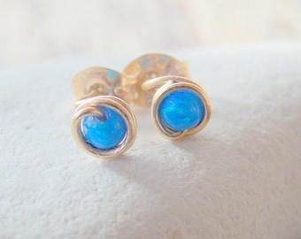 Pendientes de ópalo, pendientes de oro con piedra de ópalo azul, pendientes de oro, pendientes de ópalo