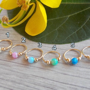 BLACK FRIDAY Opal cartilage earring, helix earring, tragus earring, Small Opal cartliage Ring, tiny hoop nose, Extra Small Gold Opal Nose