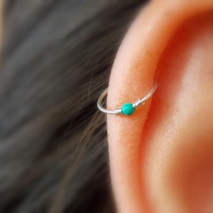 Thin Helix earring - Cartilage earring - nose piercing - turquoise piercing - December birthstone - Extra Thin tiny hoop