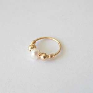 Anillo para la nariz, perla blanca bañada en oro de 3 mm, piercing para hélice, Daith, nariz, tabique, aro para trago, 16 G, 18 G, 20 G, 22 G, piedra natal de junio, compra de regalos navideños