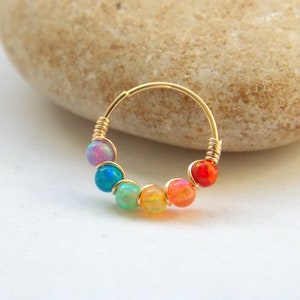 Rainbow opal nose hoop - Gold Filled Nose Ring - hoop cartilage - Nose Jewelry - thin Nose Piercing - piercing Earring - Nostril Jewelry