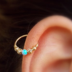 BLACK FRIDAY Opal cartilage earring, helix earring, Septum earring, Big Opal cartliage Ring, conch hoop, Large Piercing Hoop