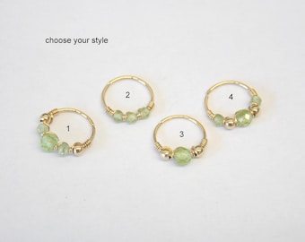 Peridot nose ring - gemstone piercing - beaded nose ring - gold filled nose ring - nose hoop - thin helix - 24 gauge hoops