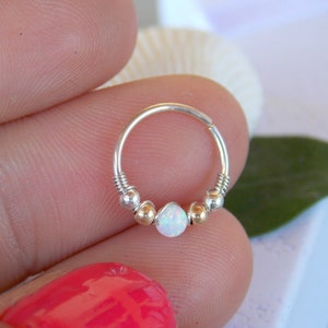 Sterling Silver Conch / Helix / Cartilage Hoop Ring piercing, Beaded Helix Hoop, Helix Jewelry, Opal conch ,  conch jewelry