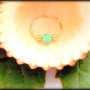 Green Opal Septum Ring/Nose ring 14K Yellow Gold Filled Handcrafted