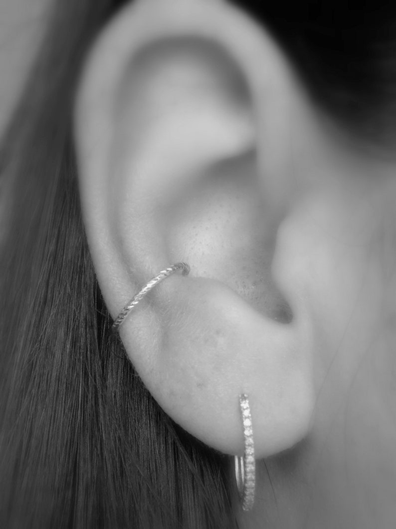 Conch Hoop 925 Sterling Silver Diamond Cut Helix Ring Etsy