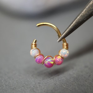 Gold opal Clicker 1.2mm (16ga) suitable for septum, daith, rook, conch, helix, cartilage 16g 18g 20g