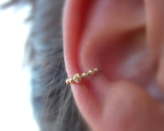 Gold filled Conch / Helix / Cartilage Hoop Ring piercing, Beaded Helix Hoop, Helix Jewelry, Diamond Cut bead,  conch jewelry
