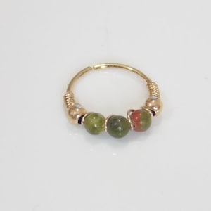 Unakite gemstone piercing - beaded nose ring - gold filled nose hoop- gemstone helix - small hoop