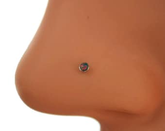 20 gauge fire opal Nose Stud -L shape nose ring- 2mm opal nose stud -Piercing Body Jewelry- tiny nostril stud
