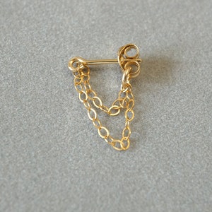 Chain piercing, chain helix, chain earring, Dainty 14k gold filled double chains cartilage earring helix jewelry
