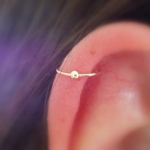Tiny Hoop Gold Filled  Earring with BEAD BALL Cartilage Tragus Helix Lip Nose Ring Small Tiny Catchless Seamless Little Sleeper.