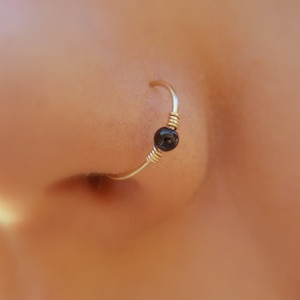 Black Onyx Cartilage Hoop Silver OR Gold Filled nose ring nose hoop Boho Tragus Helix Piercing