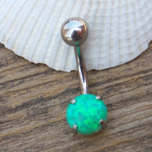 Silver Opal Belly Button Rings stainless steel Belly Button Rings Synthetic Opal